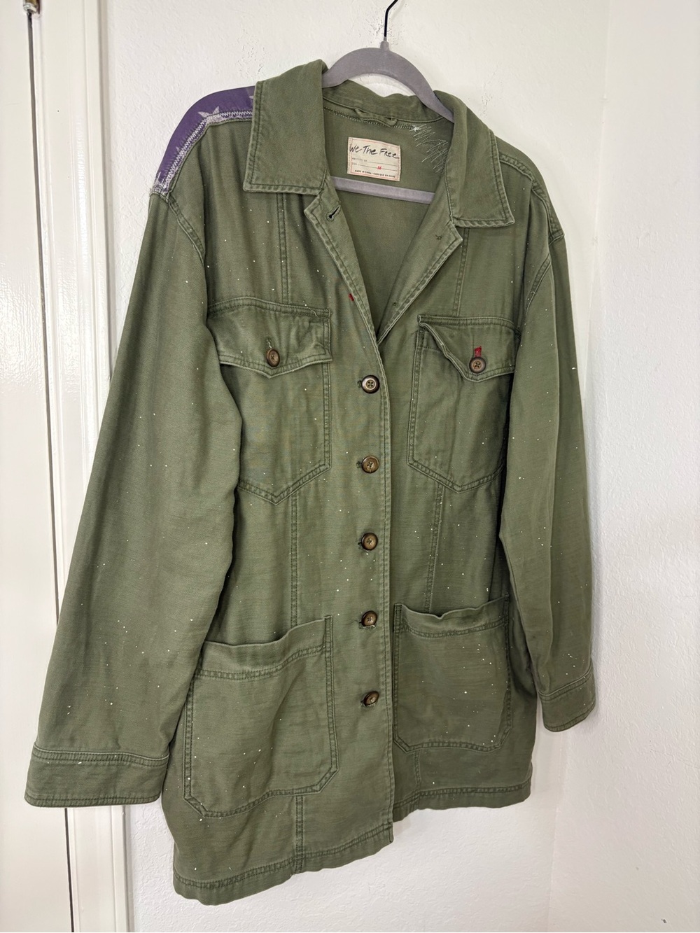 Free People We The Free Patriotic Spruce USA Patchwork Military Jacket oversized - Picture 4 of 16